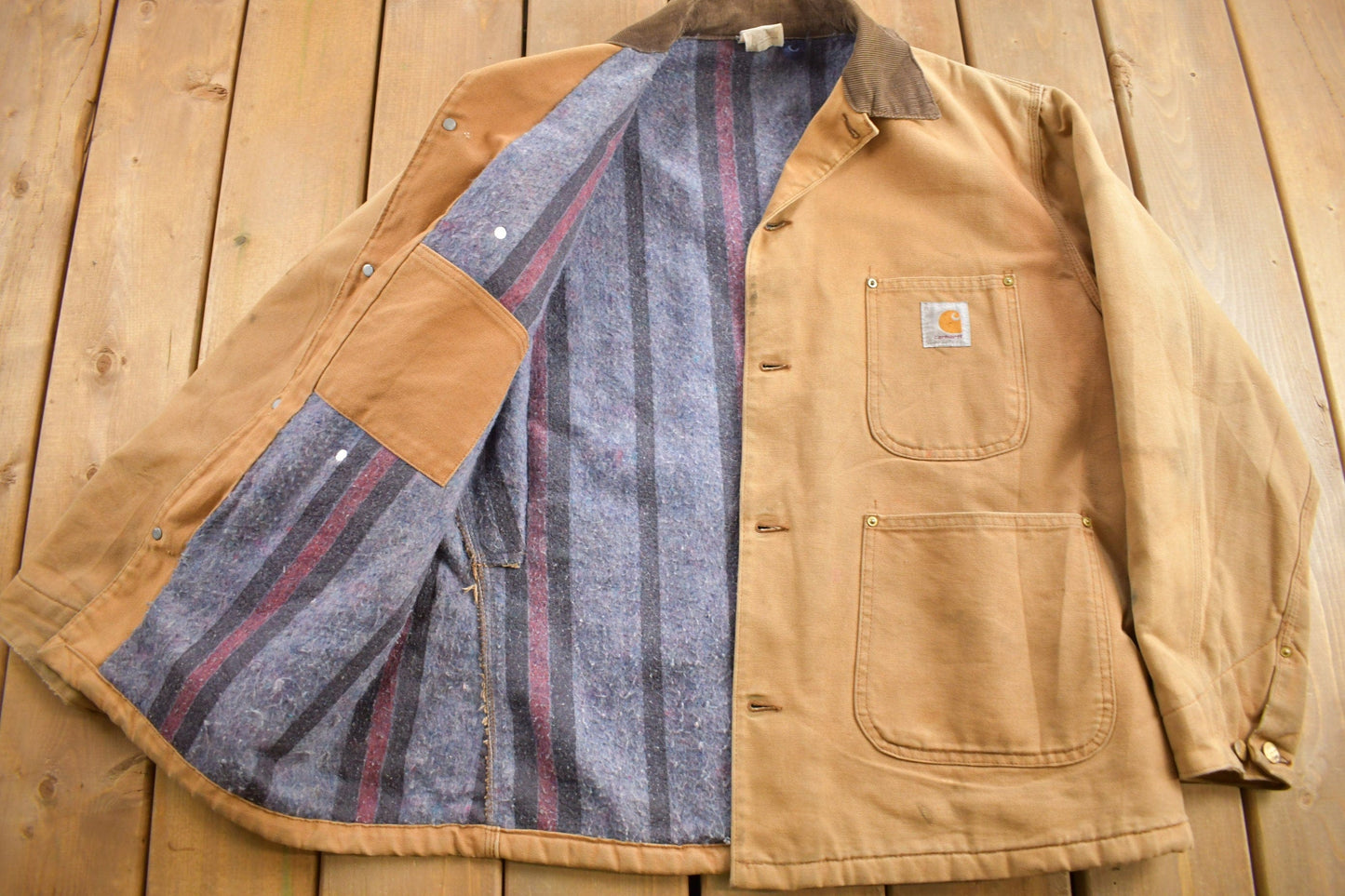 Carhartt Clothing > Gender Neutral Adult Clothing > Jackets & Coats Vintage 1980s Carhartt Blanket Lined Chore Coat Men's Large