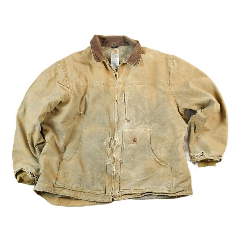 Carhartt Clothing > Gender Neutral Adult Clothing > Jackets & Coats Vintage 1980s Carhartt Perfectly Distressed Collared Work Jacket Men's 2XL