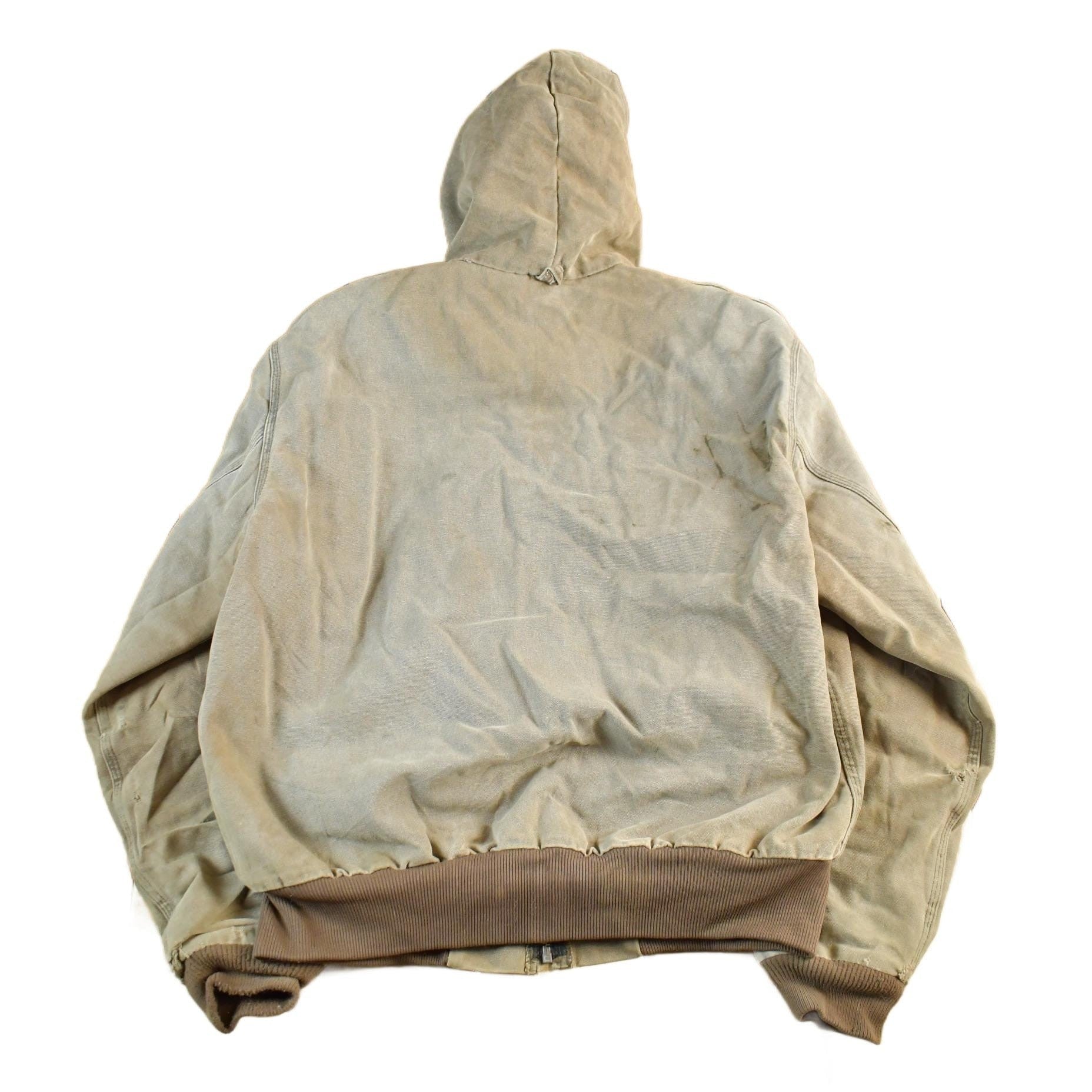 Carhartt Clothing > Gender Neutral Adult Clothing > Jackets & Coats Vintage 1980s Carhartt Sun Faded Distressed Canvas Hooded Work Jacket Men's Large