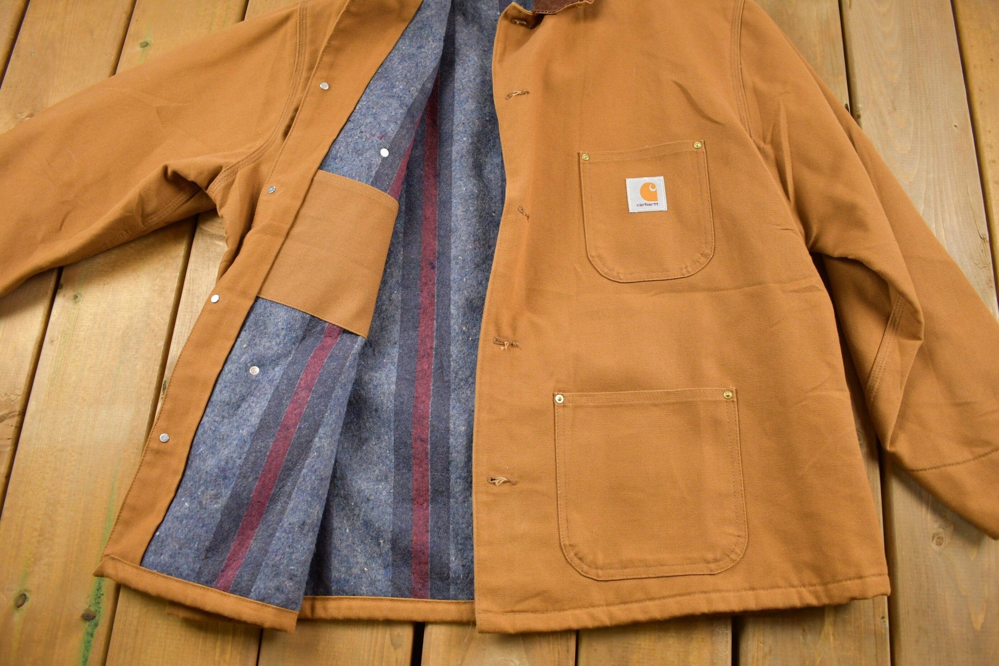 Carhartt Clothing > Gender Neutral Adult Clothing > Jackets & Coats Vintage 1980s Deadstock Carhartt SMCO Blanket Lined Chore Coat Workwear Men's XL