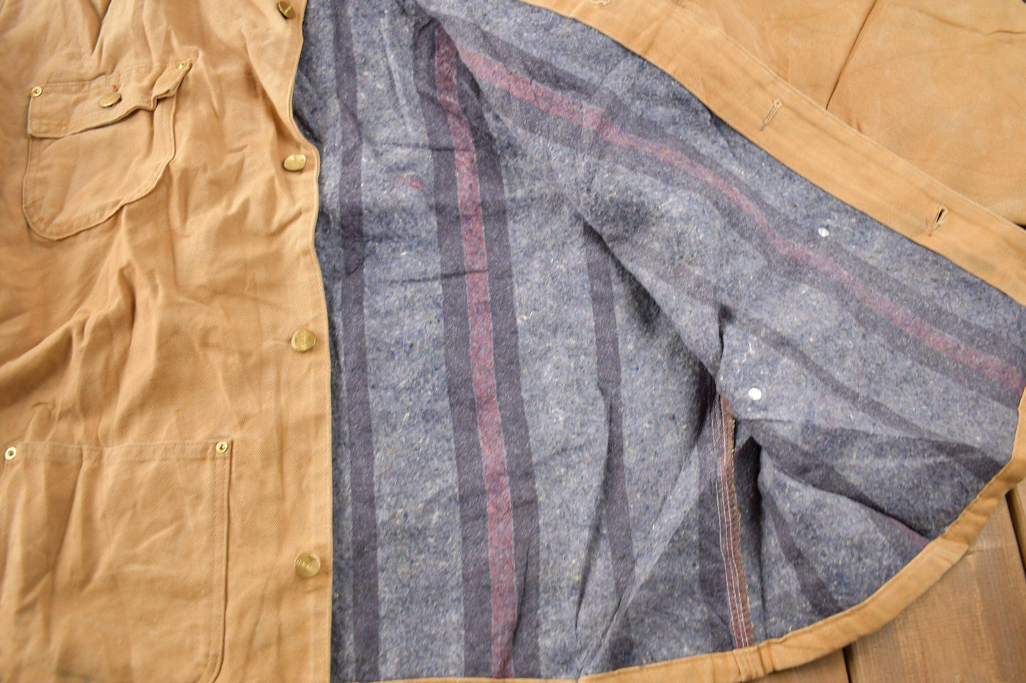 Carhartt Clothing > Gender Neutral Adult Clothing > Jackets & Coats Vintage 1989 Carhartt 100 Years Blanket Lined Button Up Chore Coat Men's Large