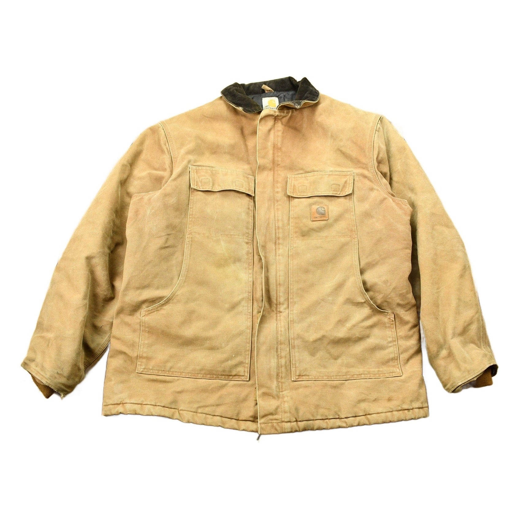 Carhartt Clothing > Gender Neutral Adult Clothing > Jackets & Coats Vintage 1990s Beige Carhartt Work Jacket Men's 2XL