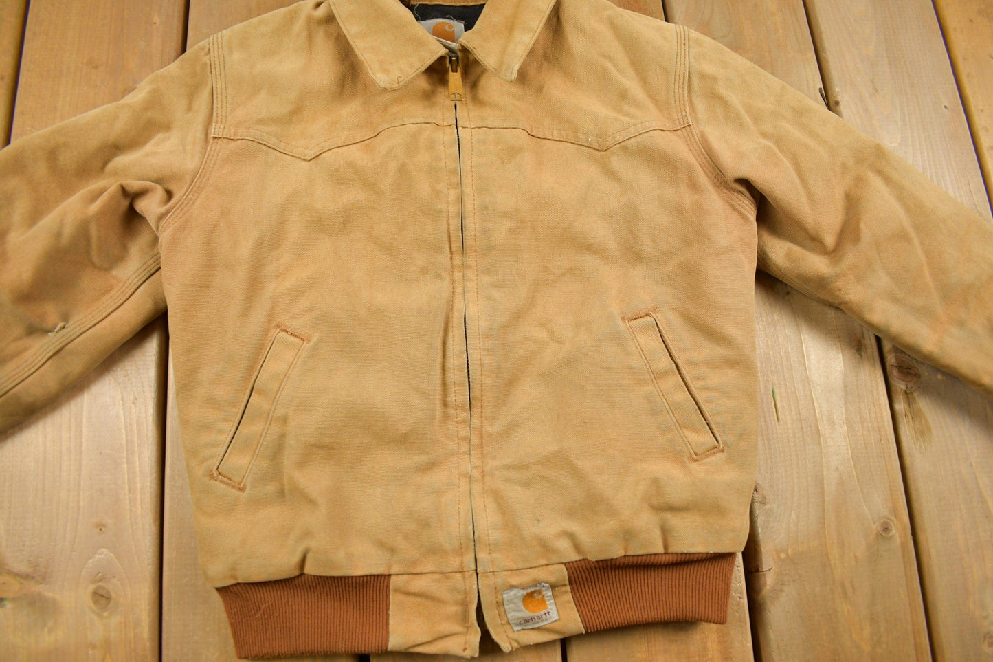 Carhartt Clothing > Gender Neutral Adult Clothing > Jackets & Coats Vintage 1990s Carhartt Beige Traditional Work Jacket Youth M