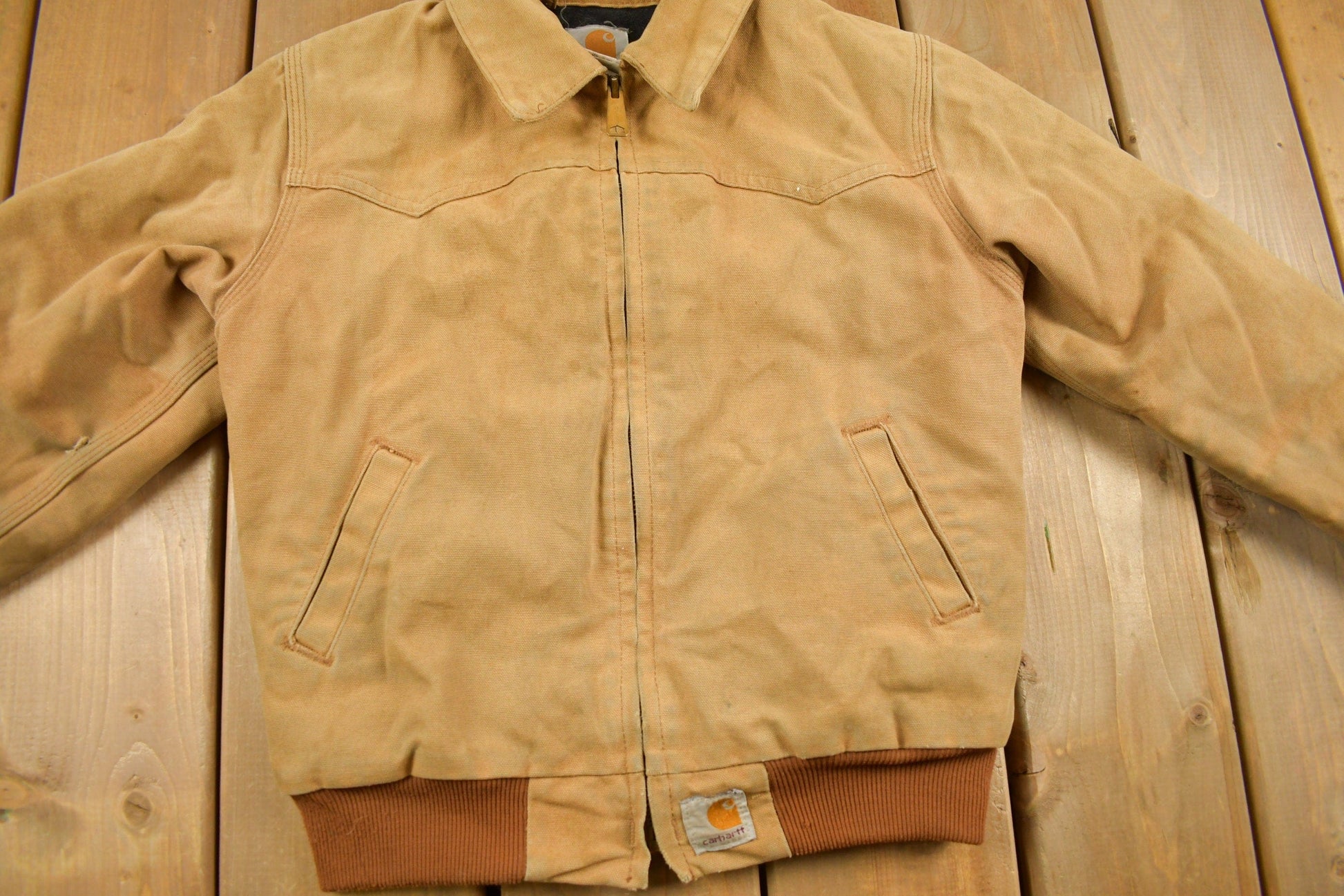Carhartt Clothing > Gender Neutral Adult Clothing > Jackets & Coats Vintage 1990s Carhartt Beige Traditional Work Jacket Youth M