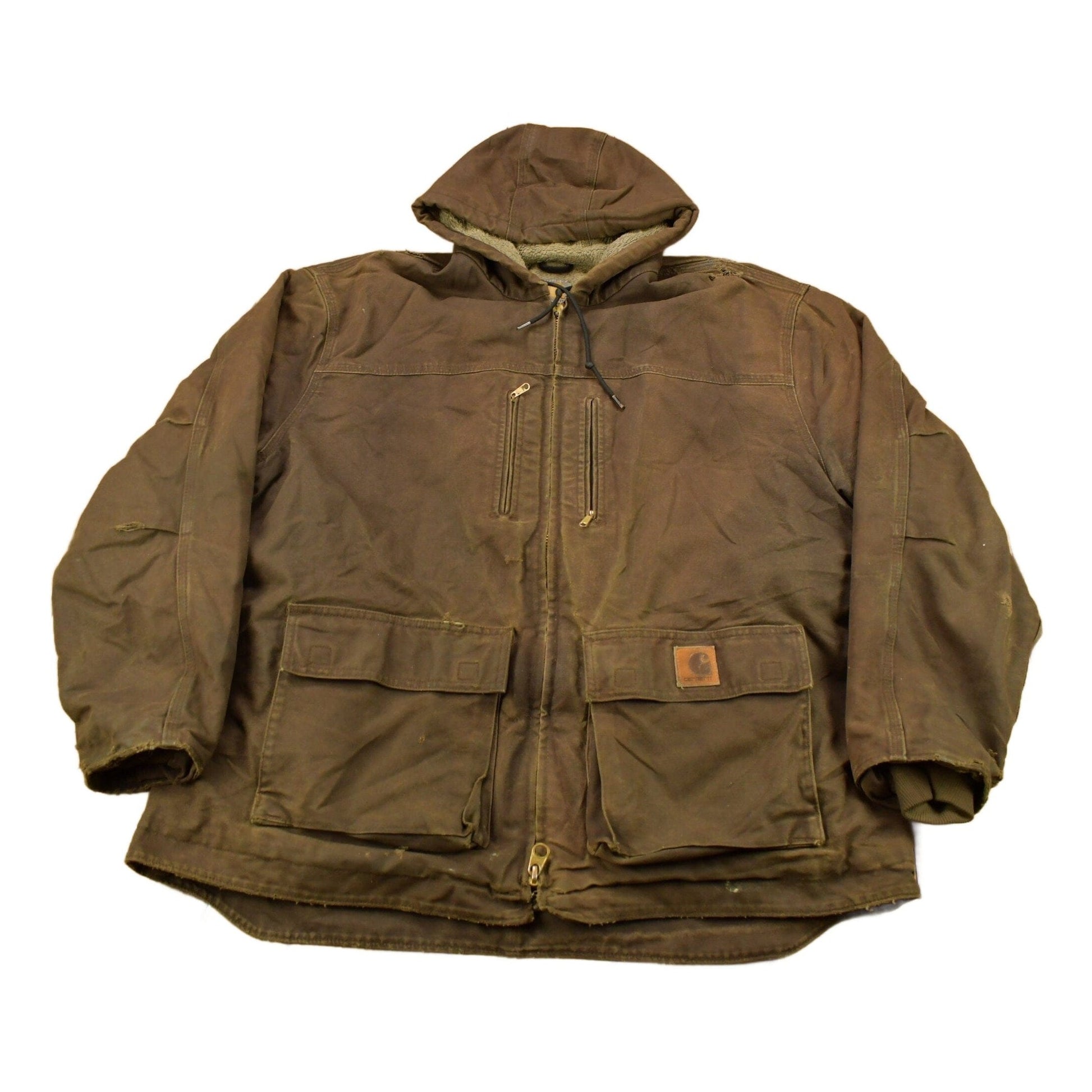 Carhartt Clothing > Gender Neutral Adult Clothing > Jackets & Coats Vintage 1990s Carhartt Chocolate Brown Fleece Lined Work Jacket Men's XL