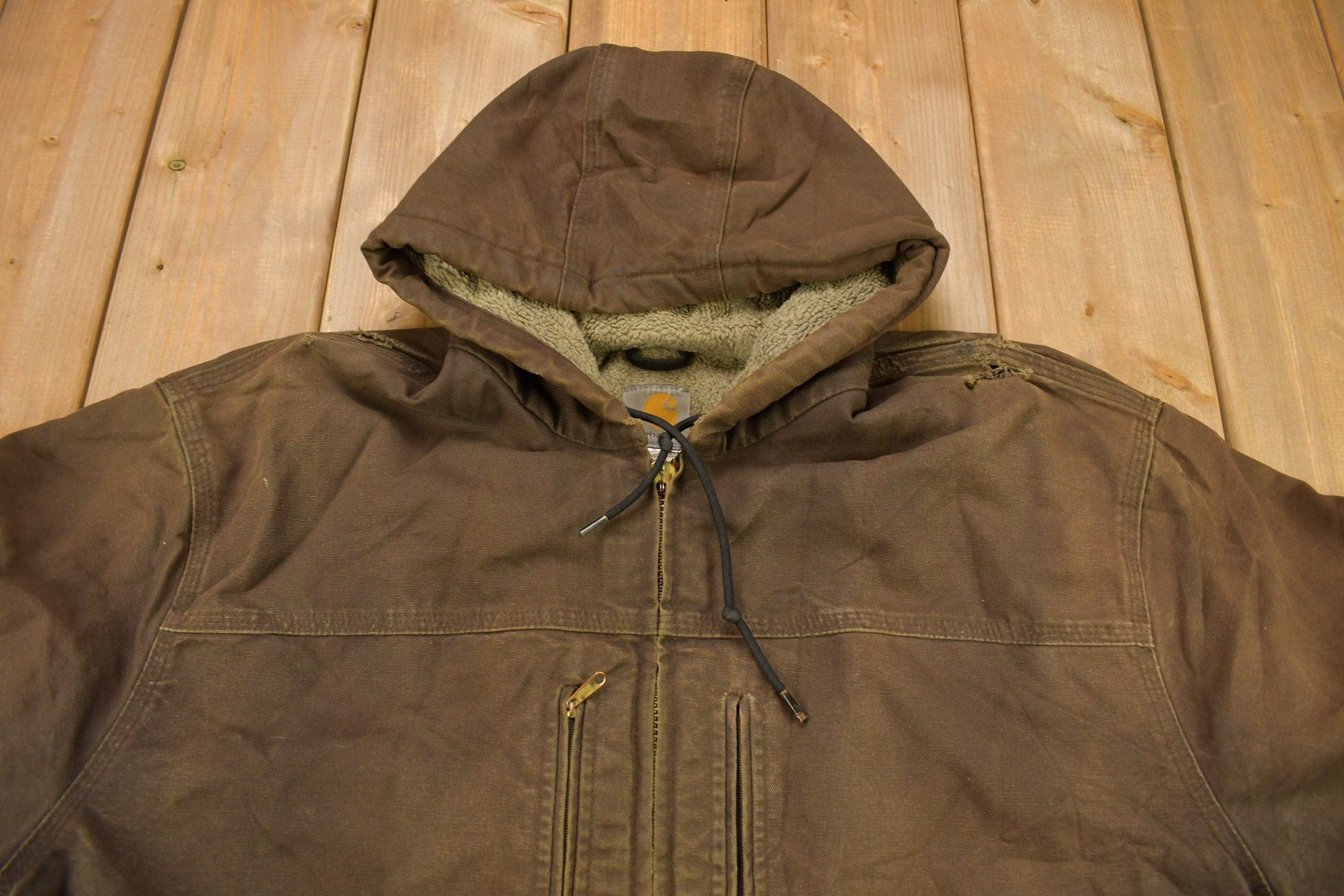 Carhartt Clothing > Gender Neutral Adult Clothing > Jackets & Coats Vintage 1990s Carhartt Chocolate Brown Fleece Lined Work Jacket Men's XL