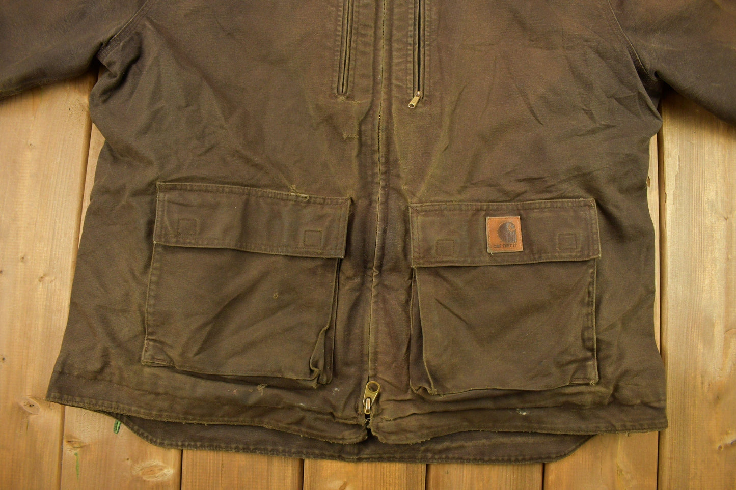 Carhartt Clothing > Gender Neutral Adult Clothing > Jackets & Coats Vintage 1990s Carhartt Chocolate Brown Fleece Lined Work Jacket Men's XL