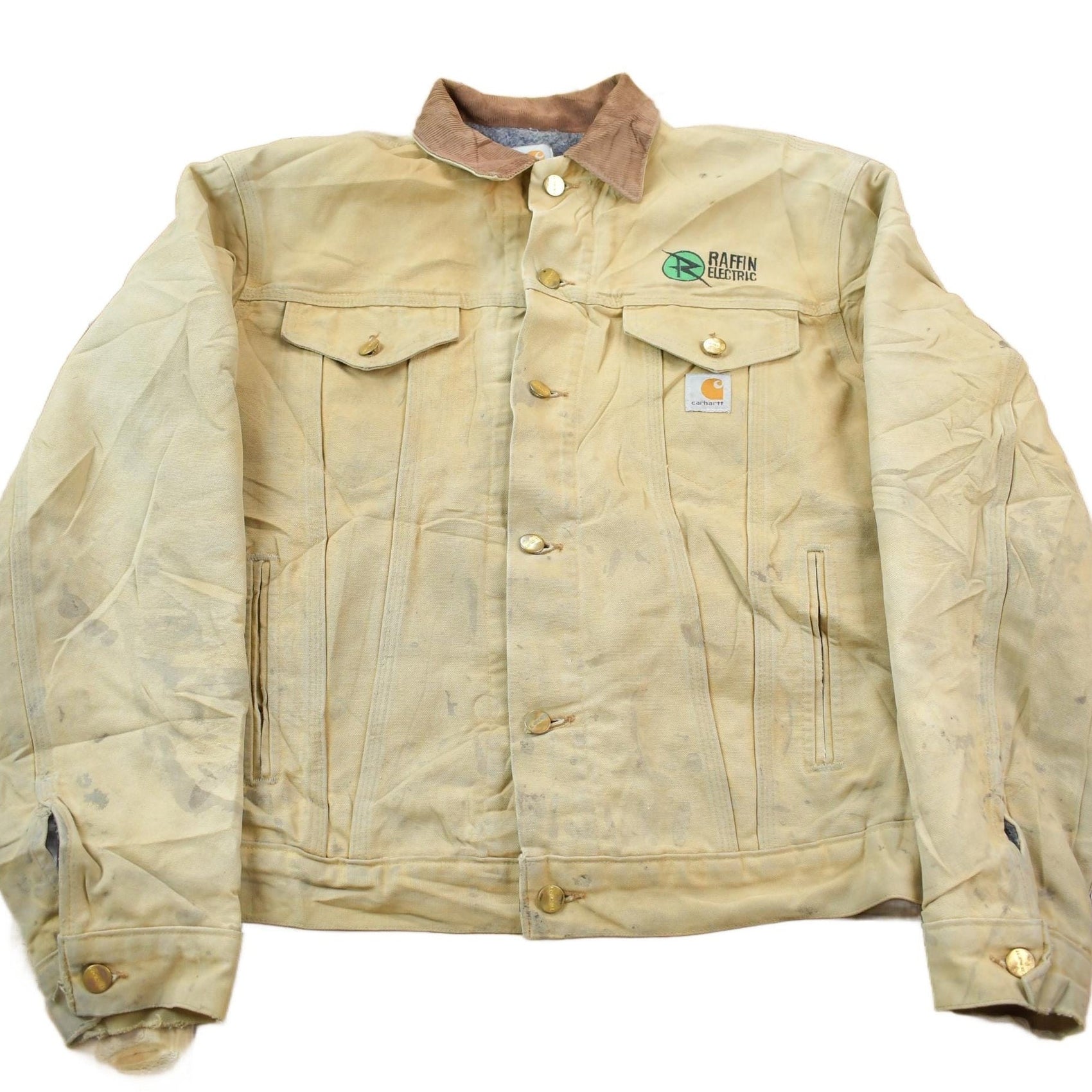 Carhartt Clothing > Gender Neutral Adult Clothing > Jackets & Coats Vintage 1990s Distressed Carhartt Blanket Lined Button Down Jacket Men's L