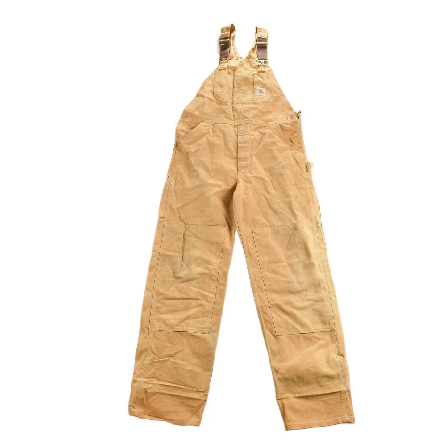 Carhartt Clothing > Gender Neutral Adult Clothing > Overalls & Coveralls Vintage 1980s Carhartt Beige Canvas Double Knee Overalls Men's 38 x 36
