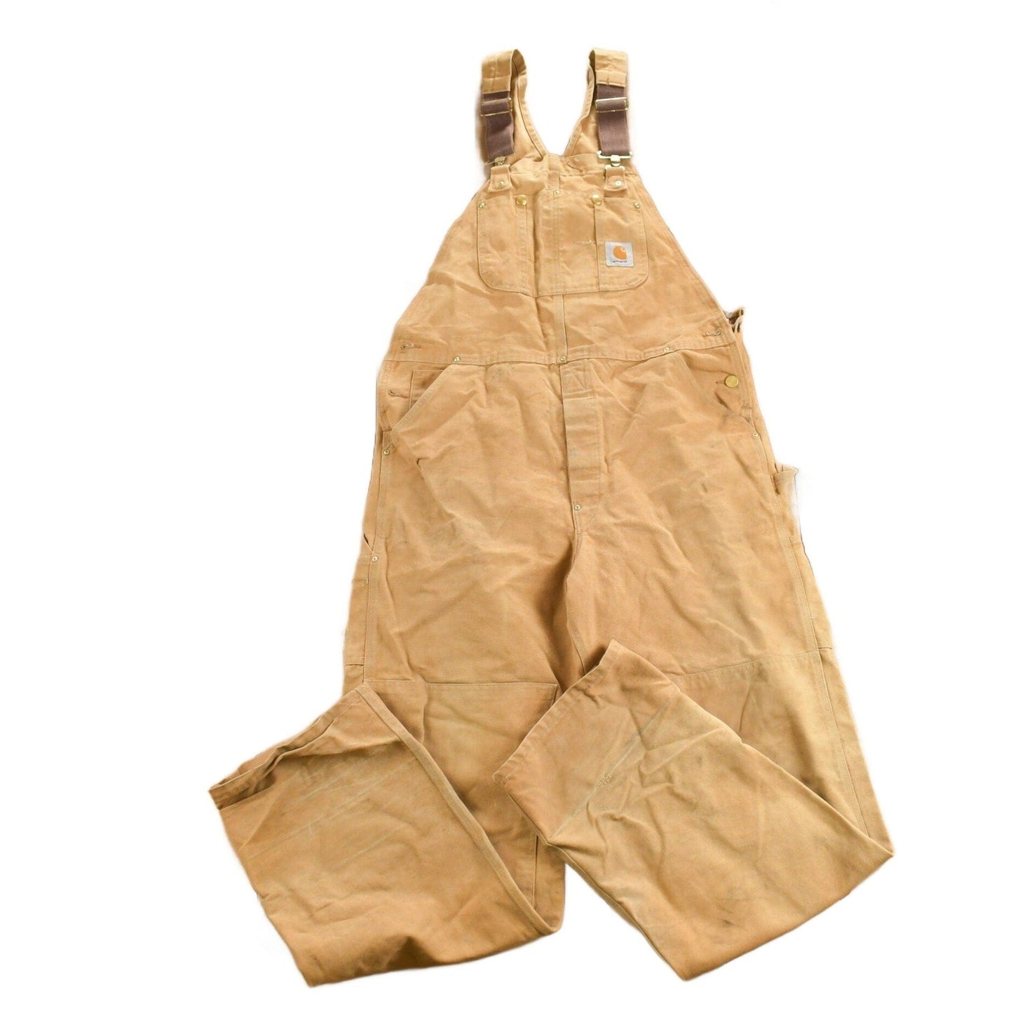 Carhartt Clothing > Gender Neutral Adult Clothing > Overalls & Coveralls Vintage 1980s Carhartt Beige Canvas Double Knee Overalls Men's 38 x 36