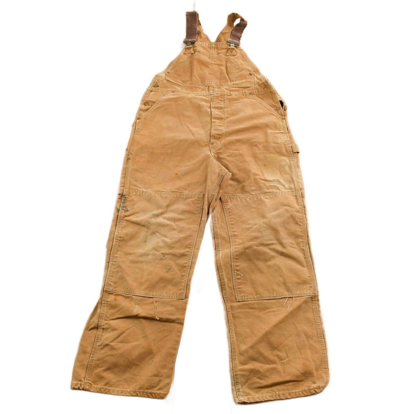 Carhartt Clothing > Gender Neutral Adult Clothing > Overalls & Coveralls Vintage 1980s Carhartt Beige Canvas Double Knee Overalls Men's 40 x 26