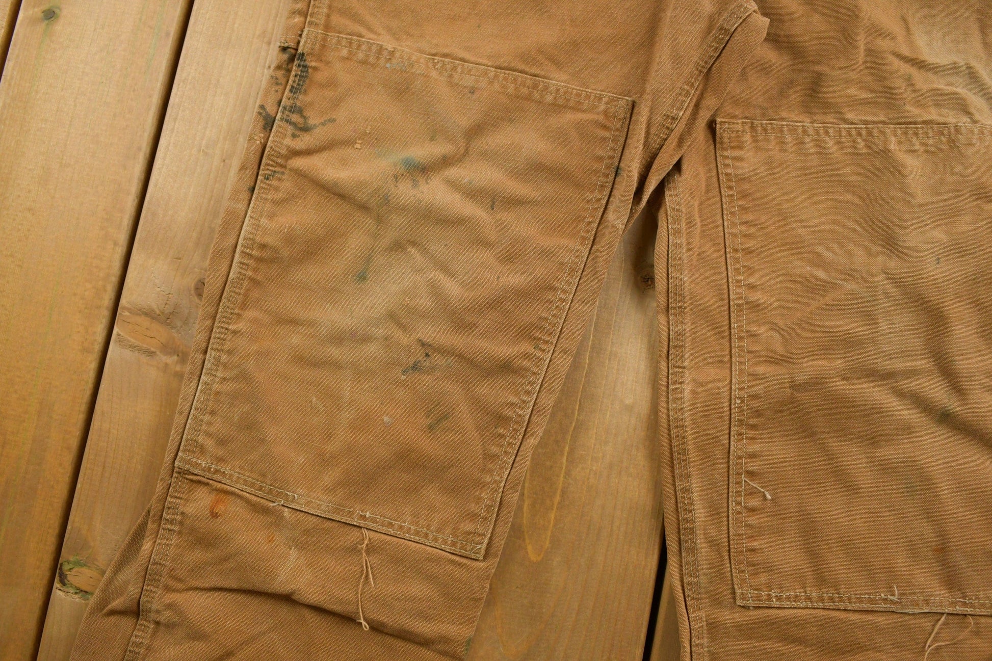 Carhartt Clothing > Gender Neutral Adult Clothing > Overalls & Coveralls Vintage 1980s Carhartt Beige Canvas Double Knee Overalls Men's 40 x 26