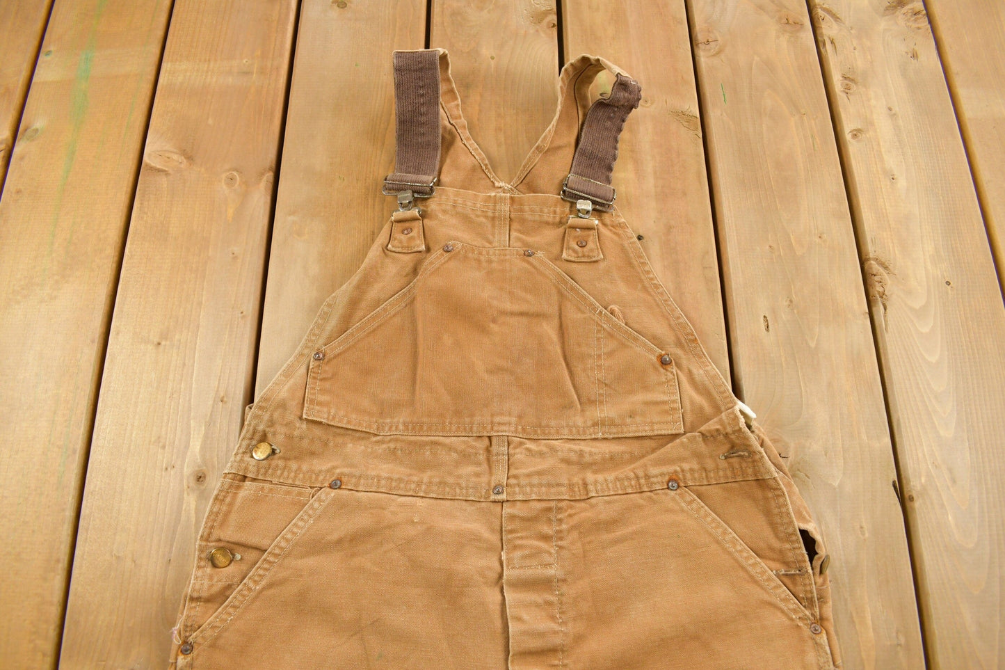 Carhartt Clothing > Gender Neutral Adult Clothing > Overalls & Coveralls Vintage 1980s Carhartt Beige Canvas Double Knee Overalls Men's 40 x 26