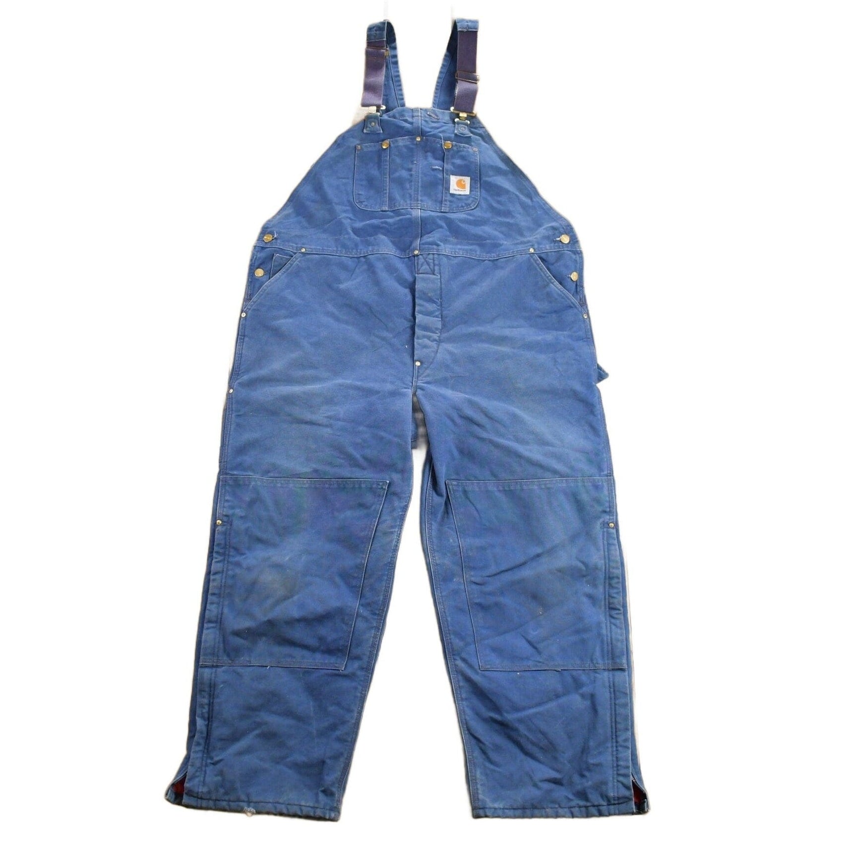 Carhartt Clothing > Gender Neutral Adult Clothing > Overalls & Coveralls Vintage 1980s Carhartt Blue Canvas Double Knee Overalls Men's 48 x 30