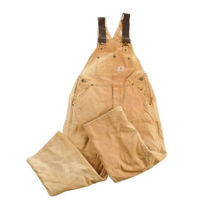 Carhartt Clothing > Gender Neutral Adult Clothing > Overalls & Coveralls Vintage 1990s Carhartt Beige Double Knee Canvas Quilted Overalls Youth 12