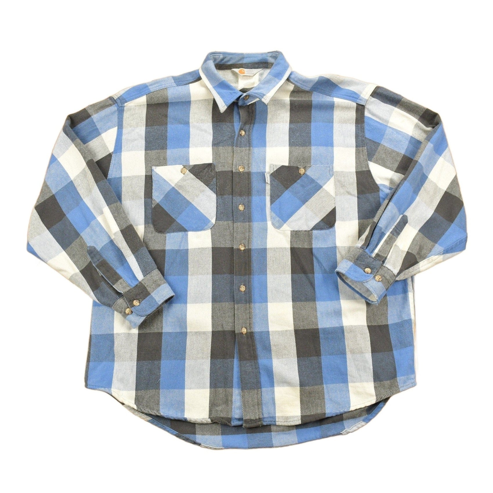 Carhartt Clothing > Men's Clothing > Shirts & Tees > Oxfords & Button Downs Vintage 1980s Carhartt Button Up Plaid Shirt Buffalo Plaid Men's 2XL