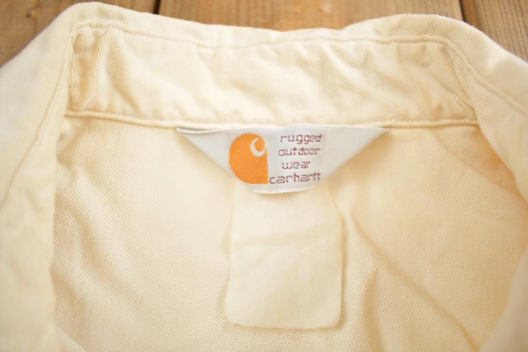 Carhartt Clothing > Men's Clothing > Shirts & Tees > Oxfords & Button Downs Vintage 1980s Carhartt Rugged Outdoor Wear White Blank Button Up Shirt Men's XL