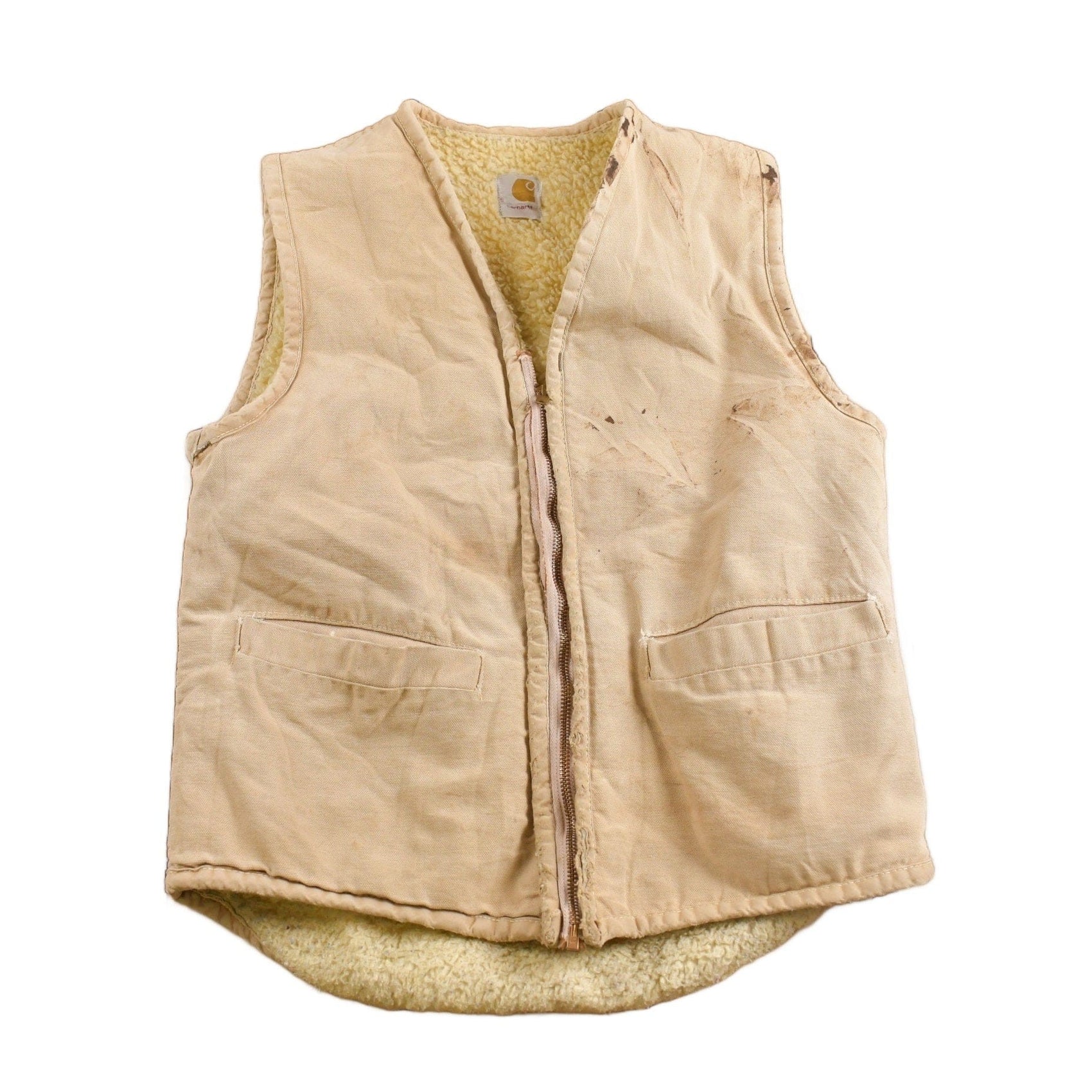 Carhartt Clothing > Men's Clothing > Vests Vintage 1960s Carhartt Sherpa Lined Beige Work Vest