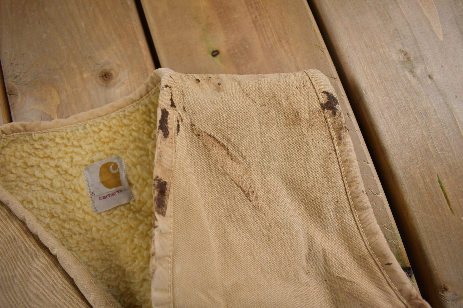 Carhartt Clothing > Men's Clothing > Vests Vintage 1960s Carhartt Sherpa Lined Beige Work Vest