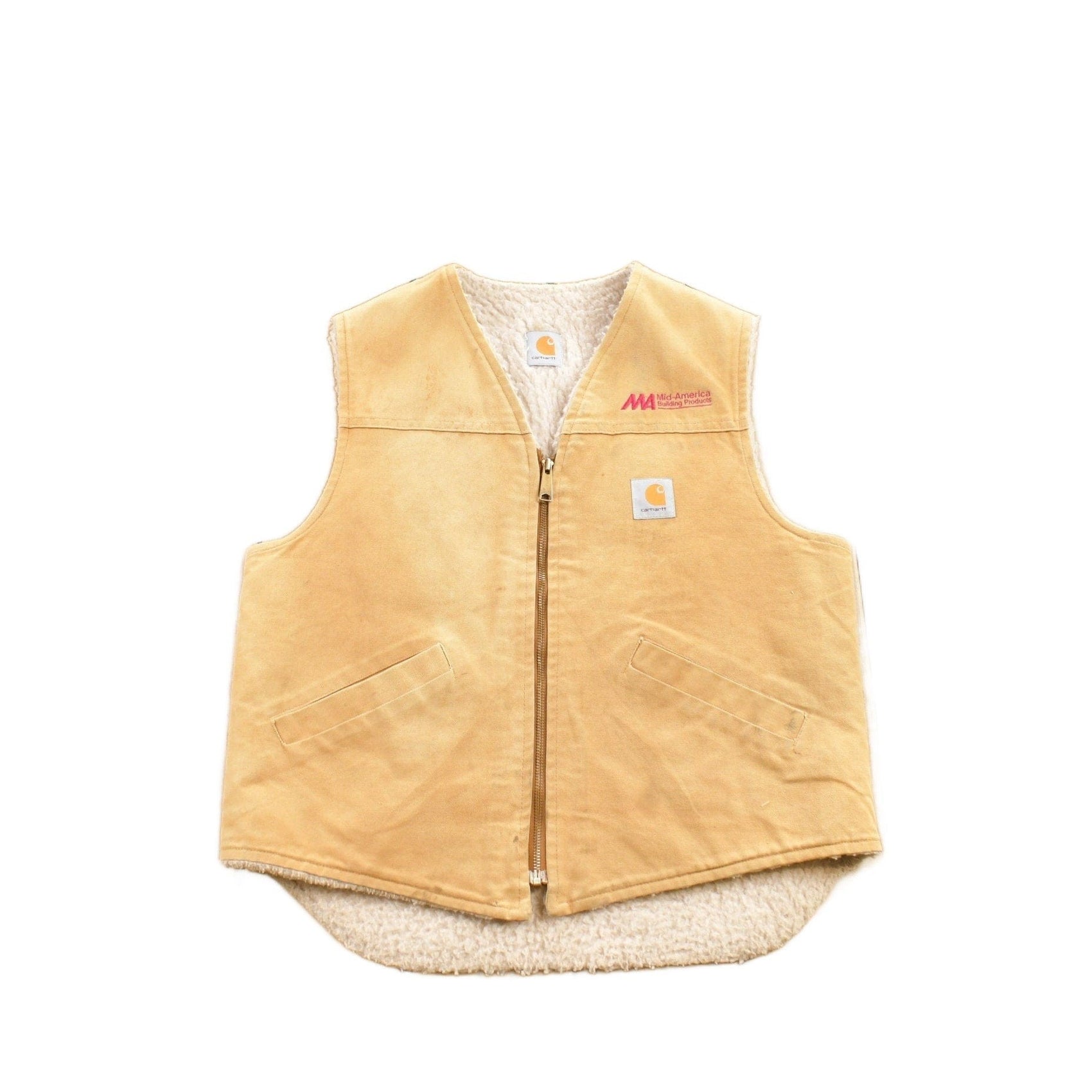 Carhartt Clothing > Men's Clothing > Vests Vintage 1980s Carhartt Sherpa Lined Beige Work Vest Men's Large