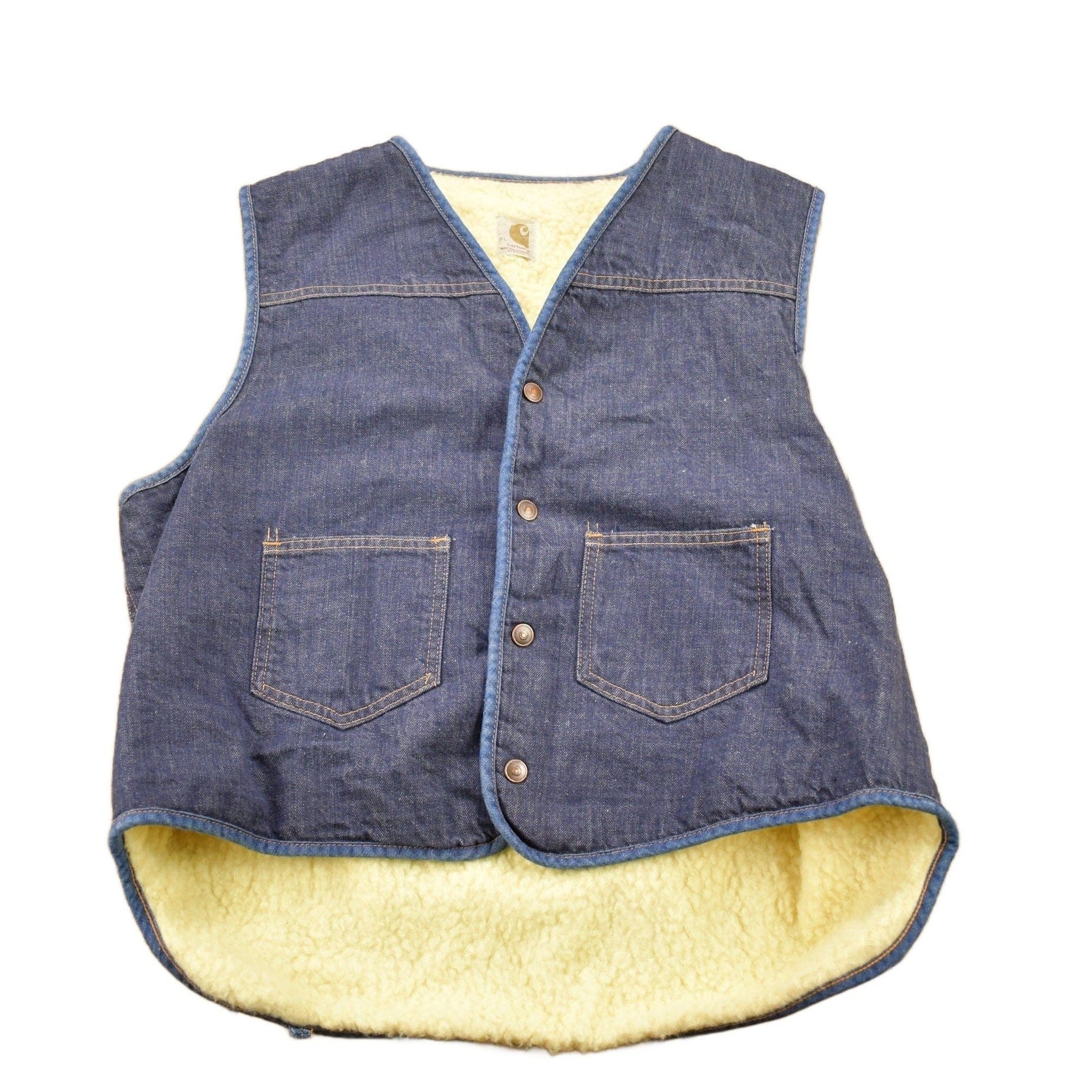 Carhartt Clothing > Men's Clothing > Vests Vintage 1980s Carhartt Sherpa Lined Denim Work Vest Vintage Workwear Men's Large