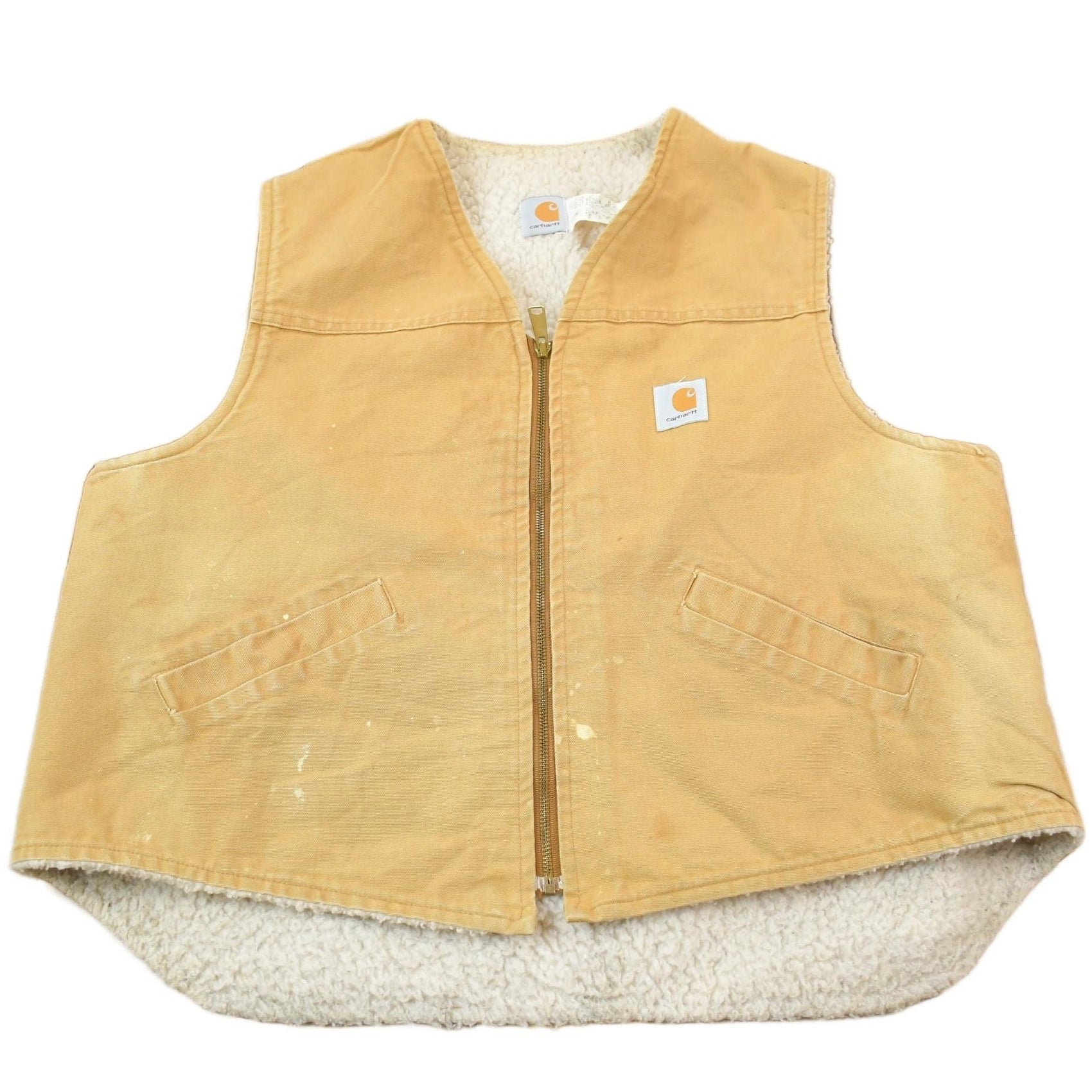 Carhartt Clothing > Men's Clothing > Vests Vintage 1980s Carhartt Sherpa Lined Work Vest Made In USA Size 2XL Men's Large