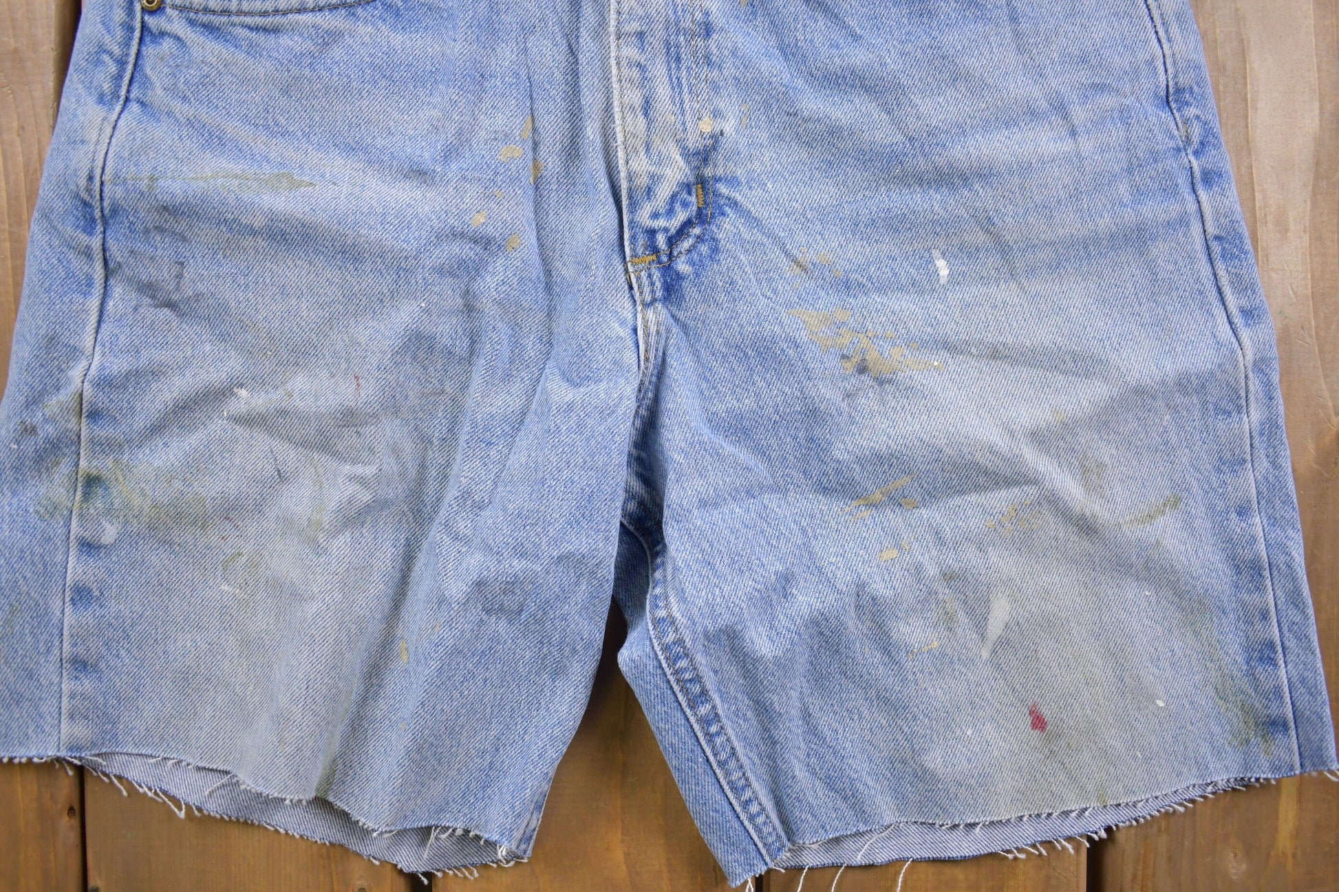 Carhartt Clothing > Women's Clothing > Shorts & Skorts > Shorts Vintage 1990s Carhartt Blue Paint platter Jean Shorts Men's 32