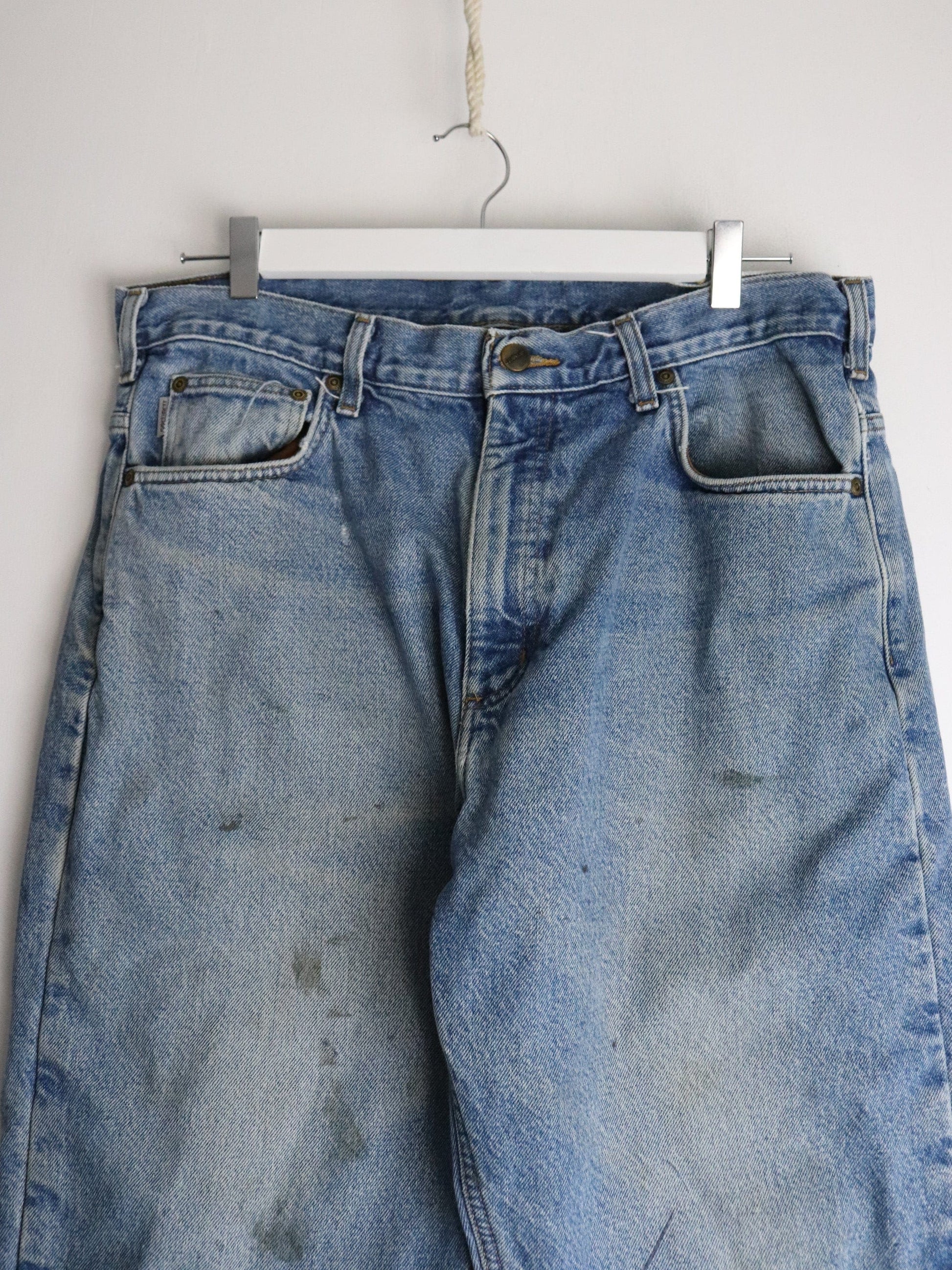 Carhartt Pants Fits Mens 36 x 26 Blue Denim Jeans Lined from propervintagecanada