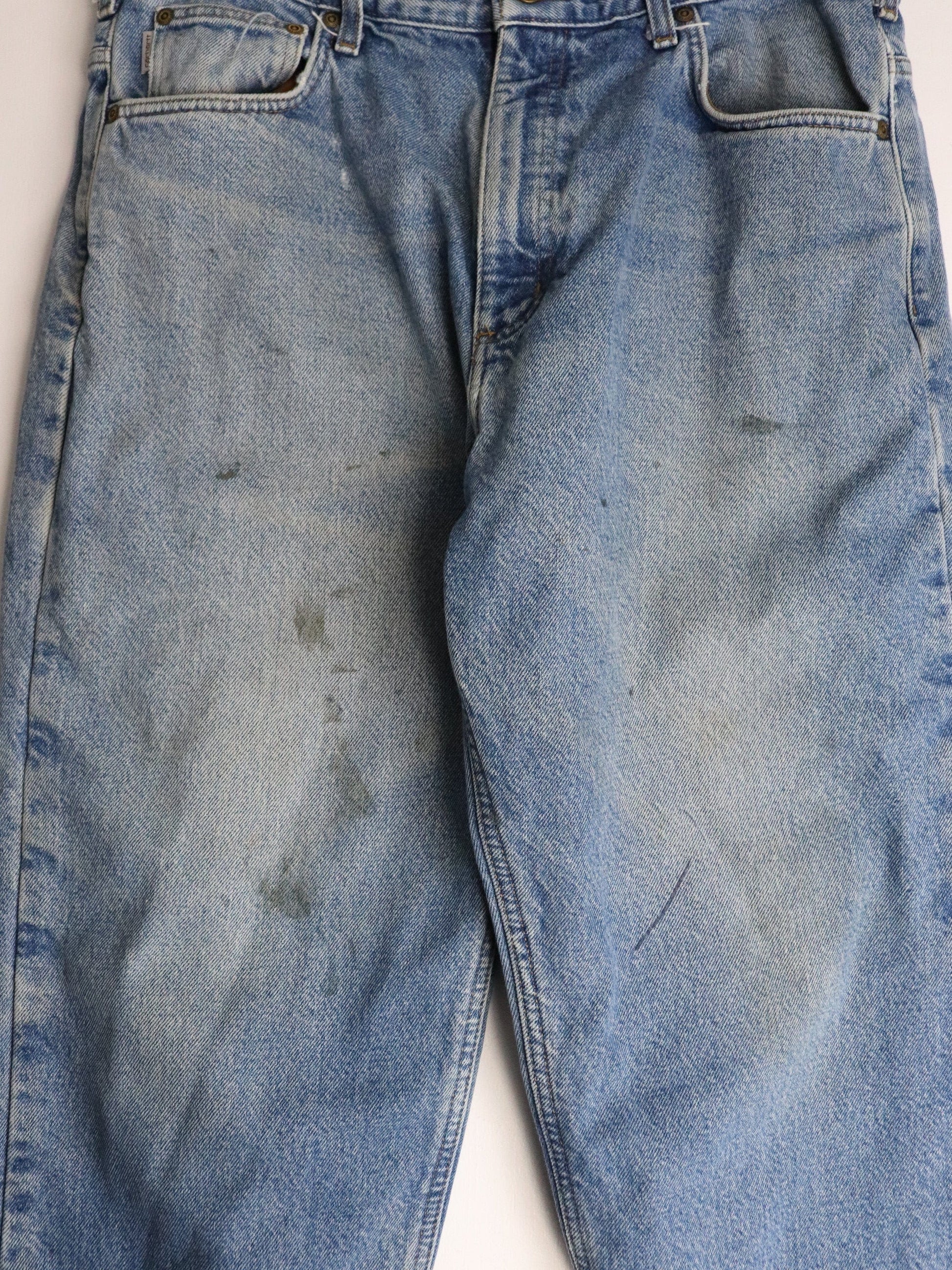 Carhartt Pants Fits Mens 36 x 26 Blue Denim Jeans Lined from propervintagecanada