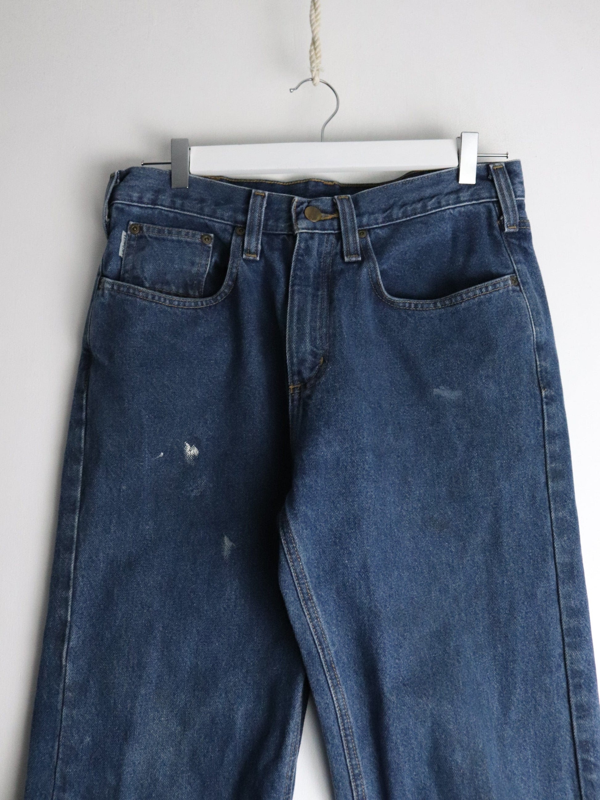 Carhartt Pants Mens 32 x 32 Blue Denim Jeans Carpenter Relaxed Fit from propervintagecanada