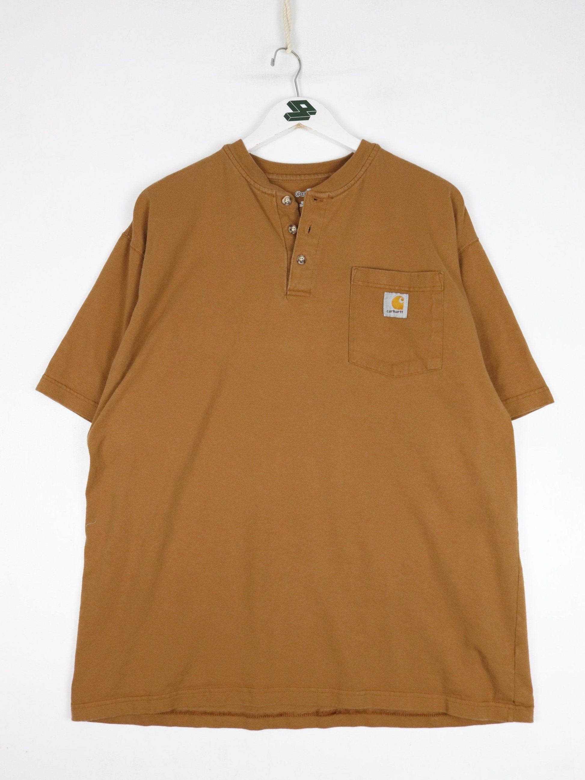 Carhartt T-Shirts & Tank Tops Carhartt T Shirt Fits Mens XL Brown Henley Work Wear