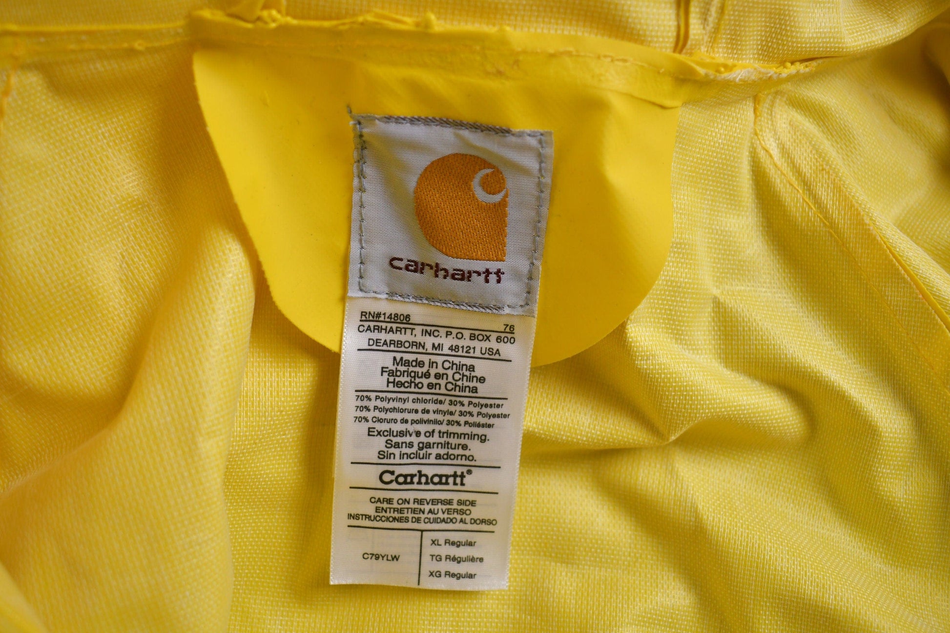 Carhartt Yellow Rain Jacket Men's 2XL from propervintagecanada