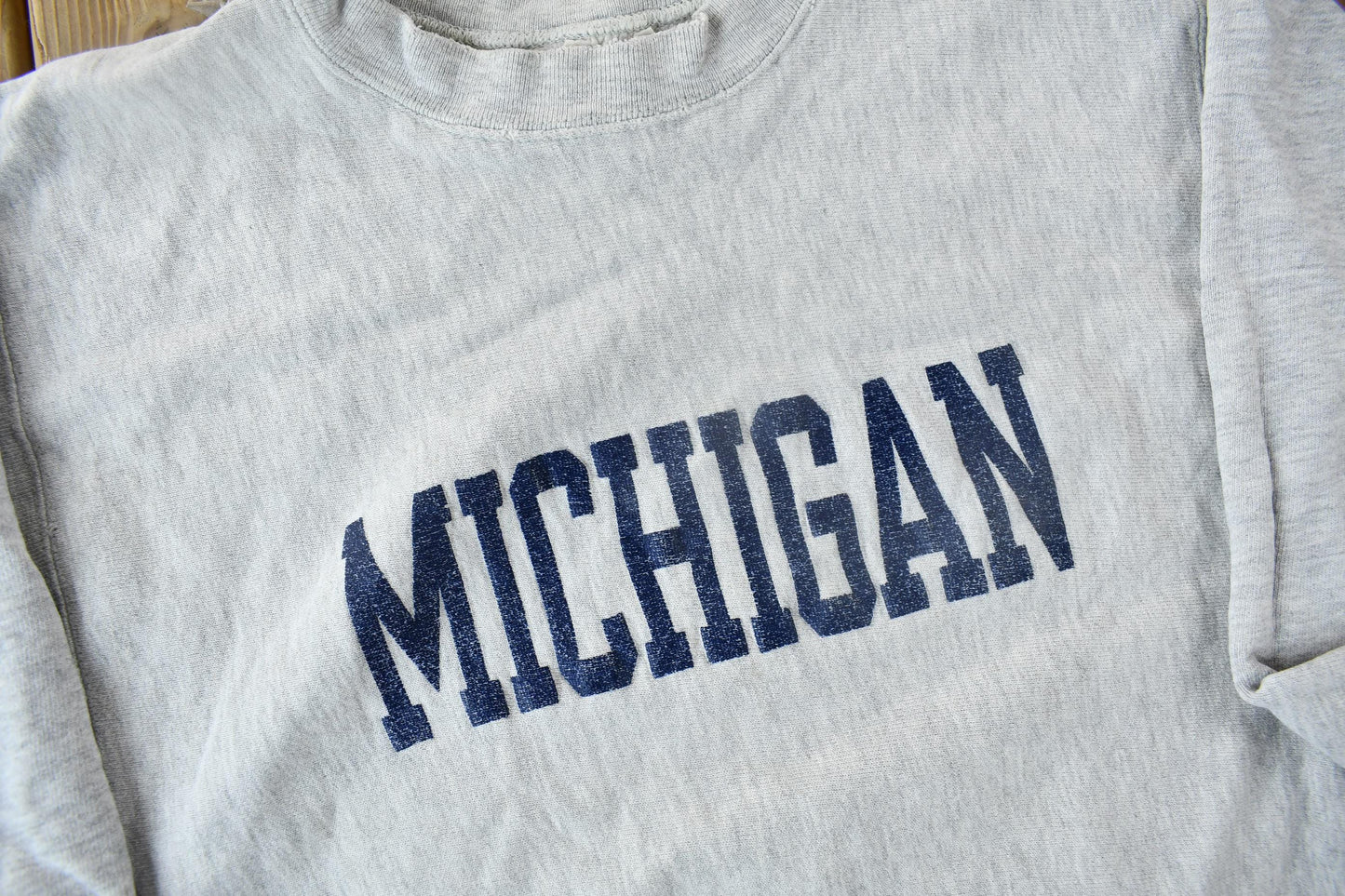 Vintage 1980s University Of Michigan Champion Reverse Weave Warmup Crewneck Men's Large