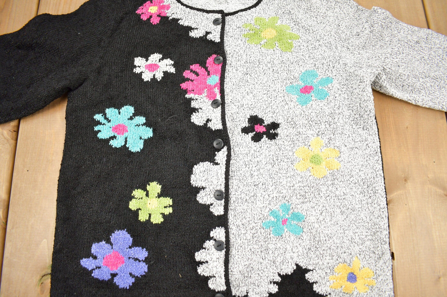Vintage 1990s South Cotton All Over Floral Pattern Knitt Cardigan Sweater Women's S