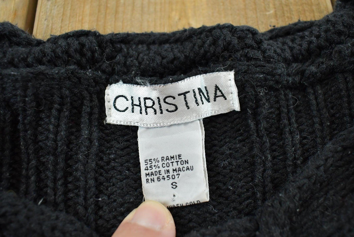 Vintage 1990s Christina Embroidered Cotton Knit Floral Sweater Women's S