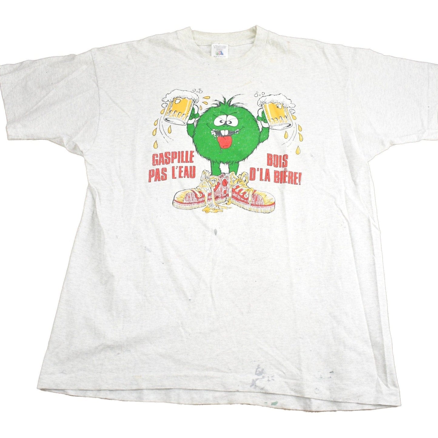 Vintage 1990s Gaspille Pas L'eau Bois D'La Biere Graphic T Shirt Men's XL