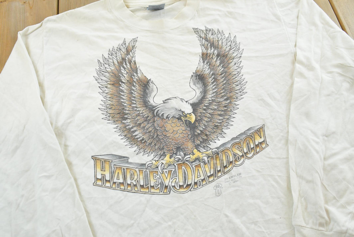 Vintage 1989 3D Emblem El Paso Texas Bald Eagle Harley-Davidson Motorcycles Long Sleeve T-Shirt Mens S