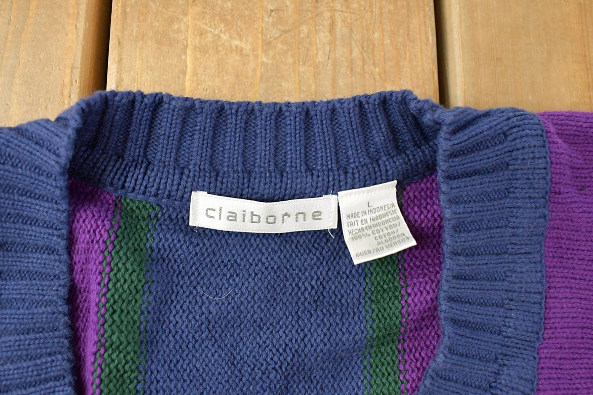 Vintage 1990s Claiborne V Neck Pullover Knit Sweater Men's Large