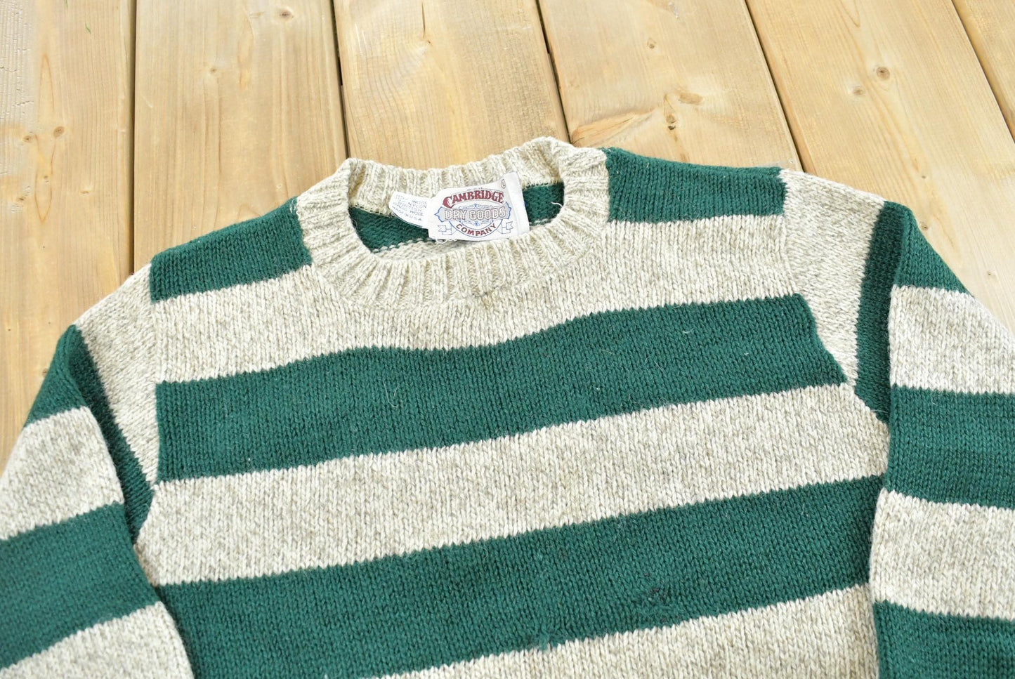 Vintage 1990s Cambridge Dry Goods Striped Knit Wool Crewneck Sweater Men's S