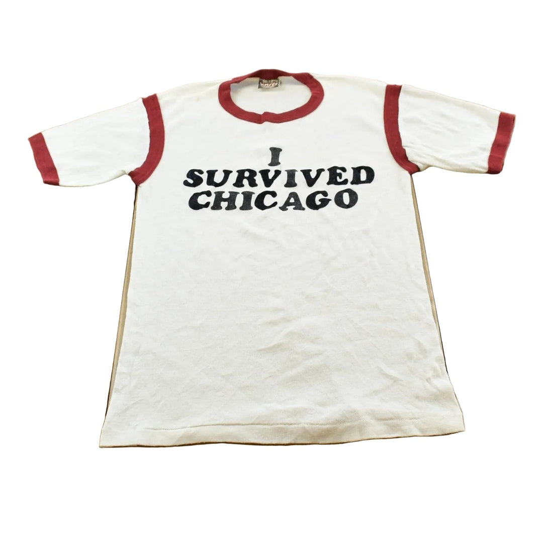 Vintage 1980s I Survived Chicago Funny Parody Souvenir Ringer T-Shirt Men's S