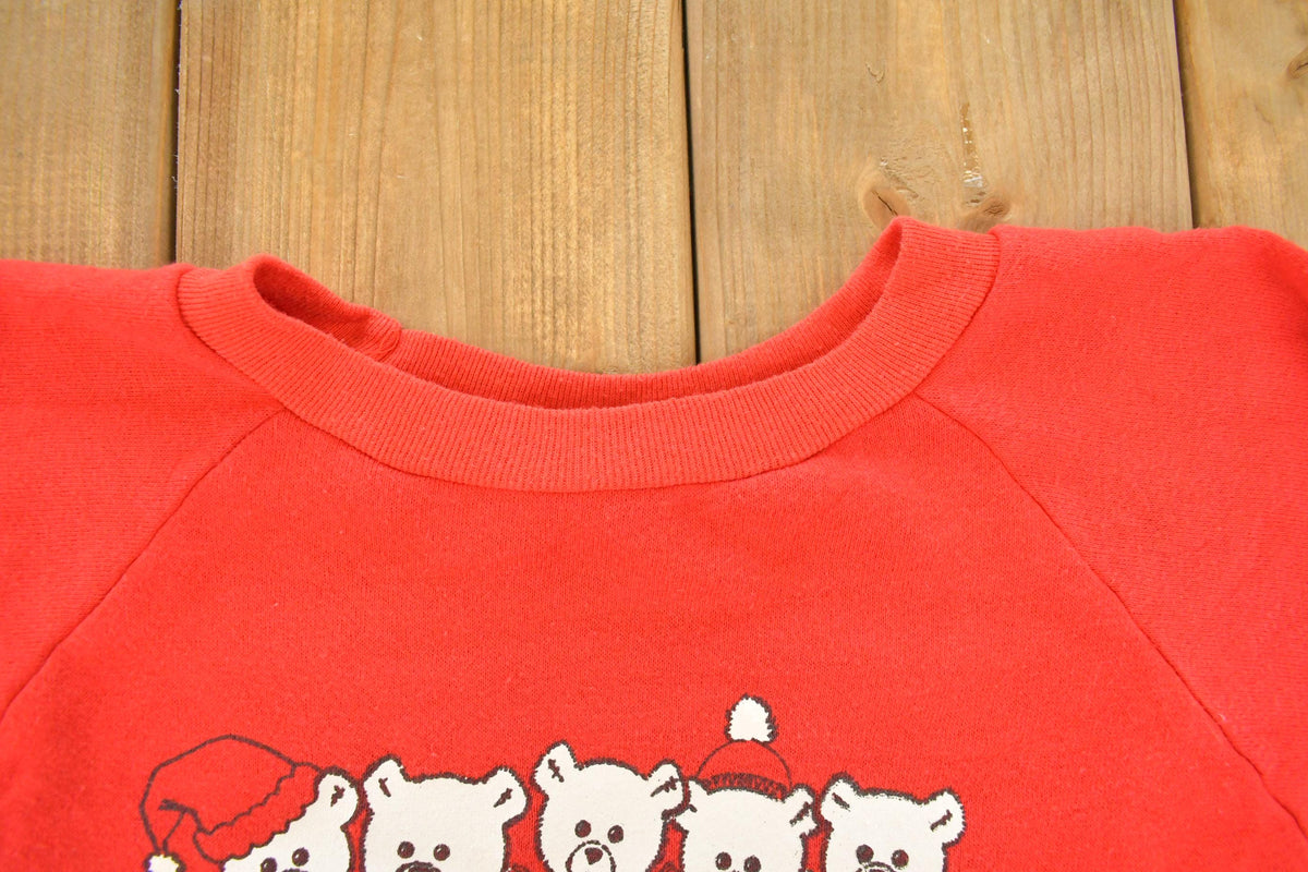 Vintage 1990s Beary Christmas Cute Teddy Bear Christmas Graphic Raglan Crewneck Sweatshirt Men's S
