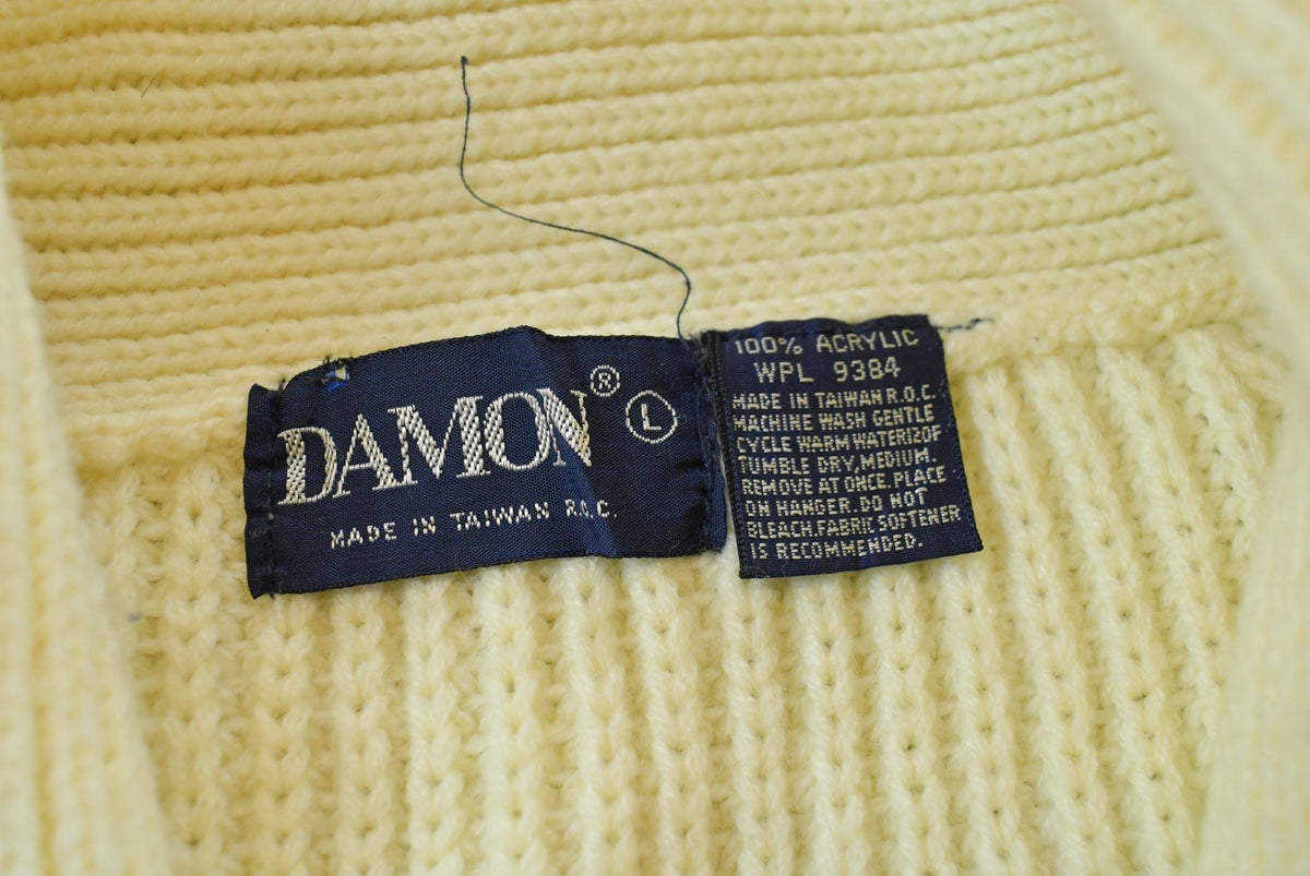 Vintage 1980s Damon Shawl Collar Acrylic Knit Button Up Cardigan Sweater Men's L