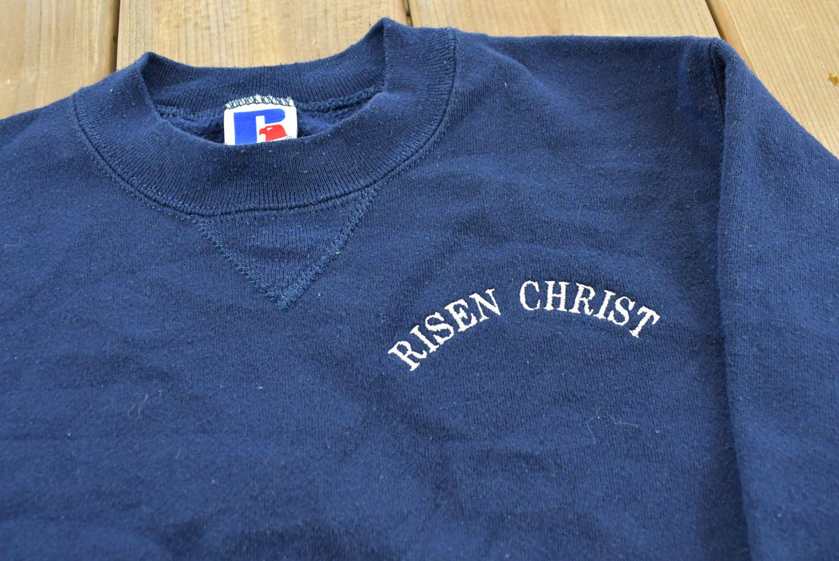 Vintage 1990s Russell Athletic Risen Christ Embroidered Sweatshirt Youth S