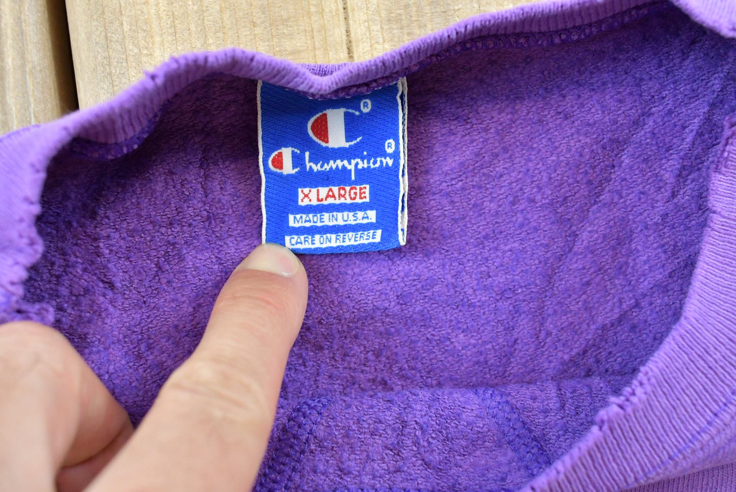 Vintage 1990s Champion Script Logo Purple Crewneck Sweatshirt Men's Medium