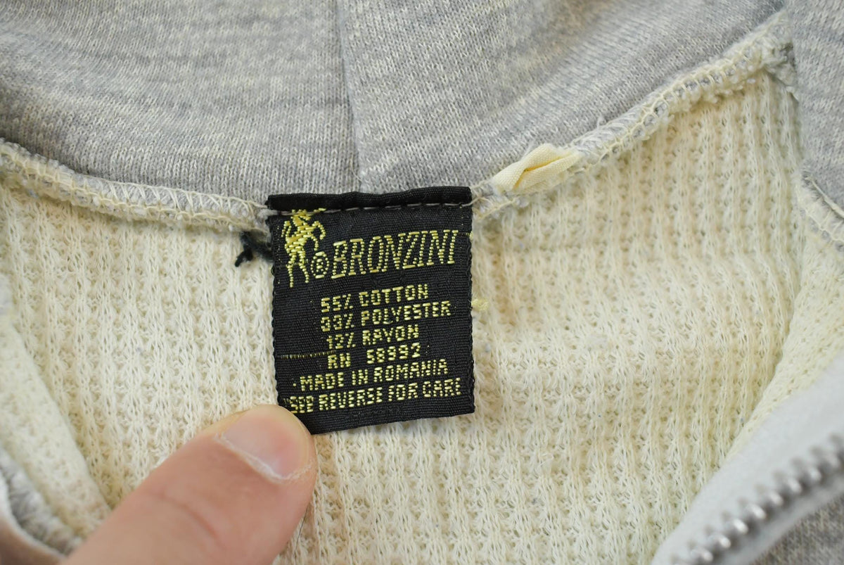 Vintage 1990s Bronzini Blank Grey Thermal Lined Full Zip Hoodie Men's L