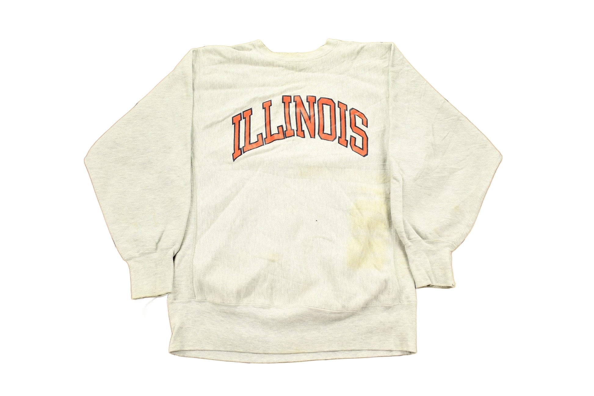Champion Clothing > Gender Neutral Adult Clothing > Hoodies & Sweatshirts > Sweatshirts Vintage 1980s University Of Illinois Champion Reverse Weave Crewneck Men's Large/ Collegiate Sweatshirt / Sportswear / Made In USA / Distressed