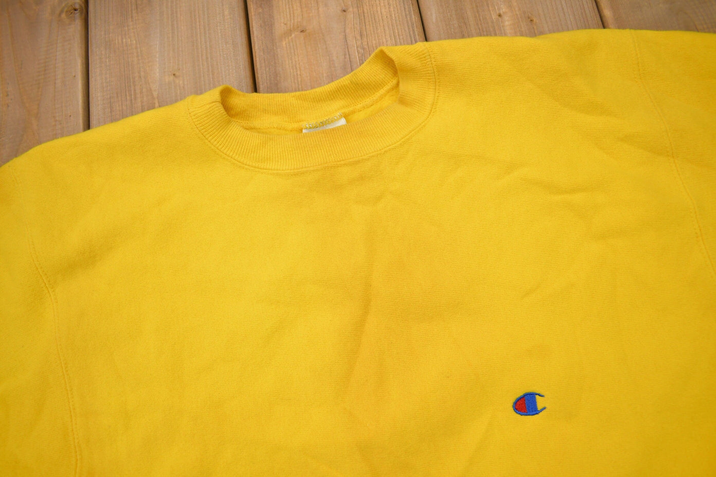 Champion Clothing > Gender Neutral Adult Clothing > Hoodies & Sweatshirts > Sweatshirts Vintage 1990s Blank Yellow Champion Reverse Weave Crewneck Men's Large