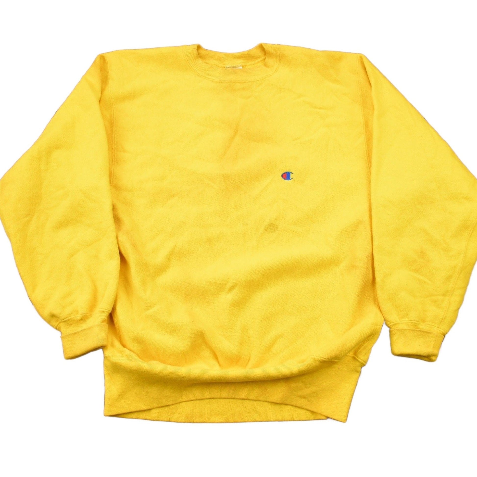 Champion Clothing > Gender Neutral Adult Clothing > Hoodies & Sweatshirts > Sweatshirts Vintage 1990s Blank Yellow Champion Reverse Weave Crewneck Men's Large