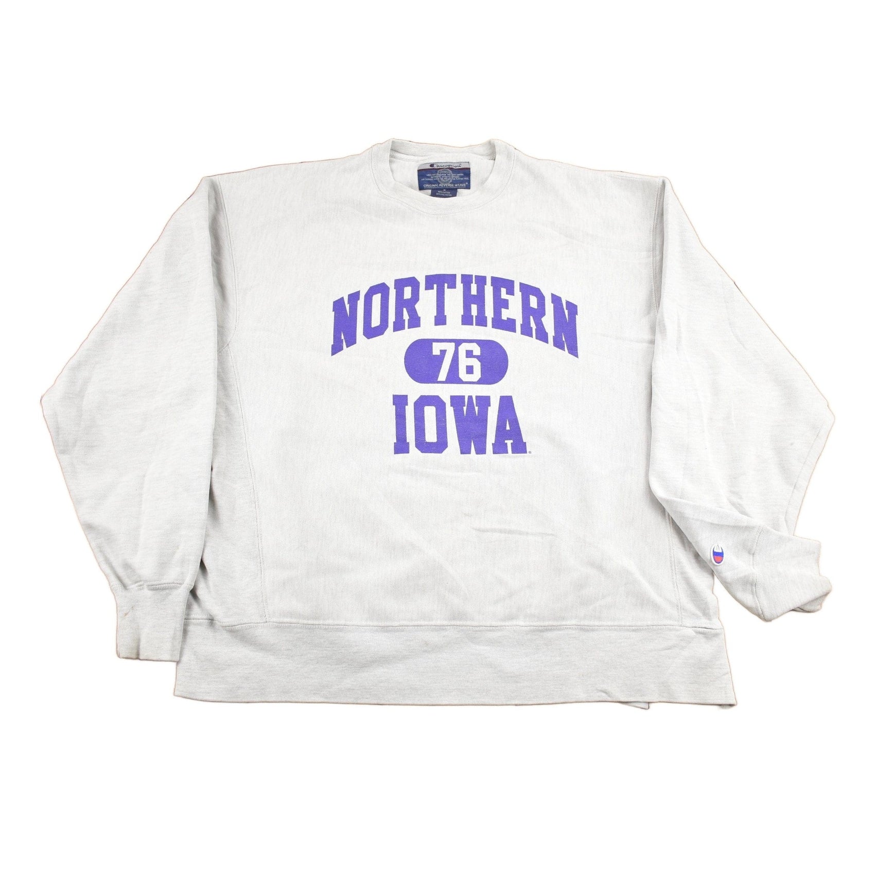 Champion Clothing > Gender Neutral Adult Clothing > Hoodies & Sweatshirts > Sweatshirts Vintage 1990s University of Northern Iowa Champion Reverse Weave Collegiate Crewneck Men's Large