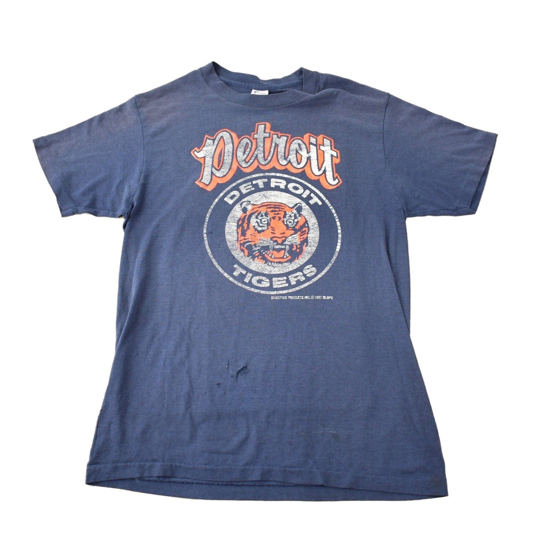 Champion Clothing > Gender Neutral Adult Clothing > Tops & Tees > T Shirts Vintage 1987 Detroit Tigers MLB Baseball Graphic Champion T-Shirt Mwn's Small